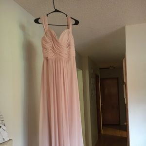 Light pink Dessy Collection bridesmaid dress